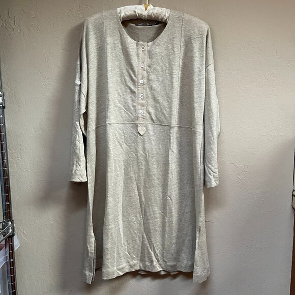 Gudrun Sjoden Womens 3/4 Sleeve Henley Linen Tunic Medium Gray New SRP $108
